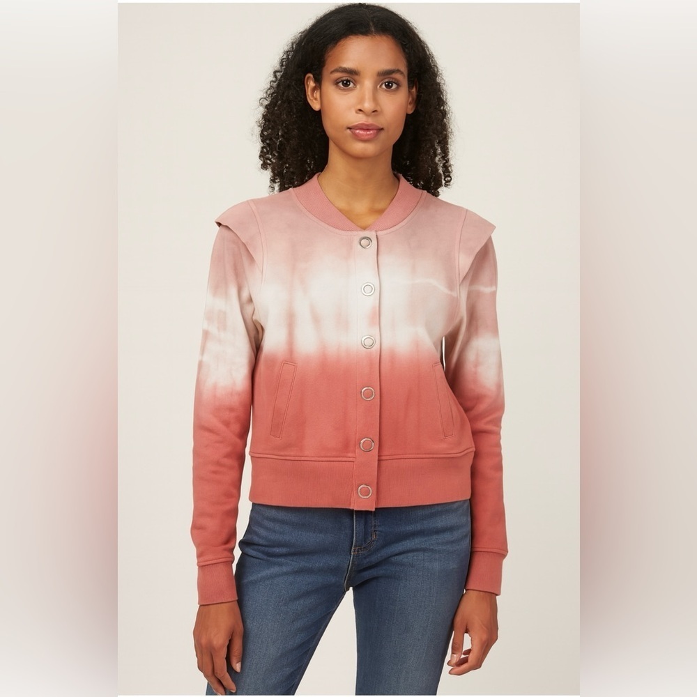 525 America Pink Ombre Tie Dye Cropped Snap Front Cardigan Jacket NWT M